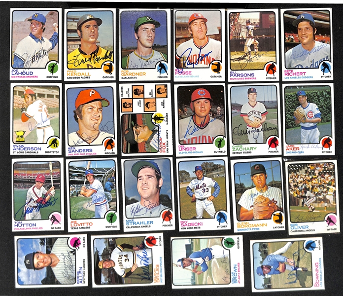 Lot of (93) Signed 1973 Topps Baseball Cards w. (2) Williams, Marichal, Jenkins, Oliva, and Alou, + (JSA Auction Letter) 