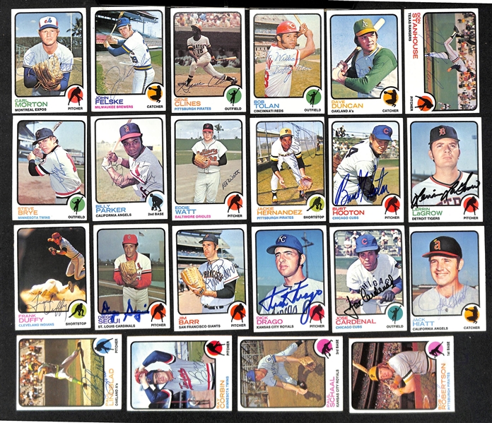 Lot of (93) Signed 1973 Topps Baseball Cards w. (2) Williams, Marichal, Jenkins, Oliva, and Alou, + (JSA Auction Letter) 