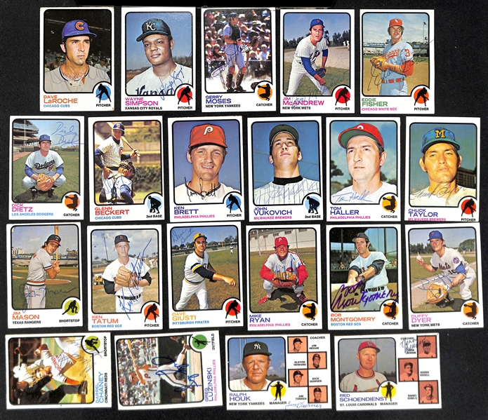 Lot of (93) Signed 1973 Topps Baseball Cards w. (2) Williams, Marichal, Jenkins, Oliva, and Alou, + (JSA Auction Letter) 