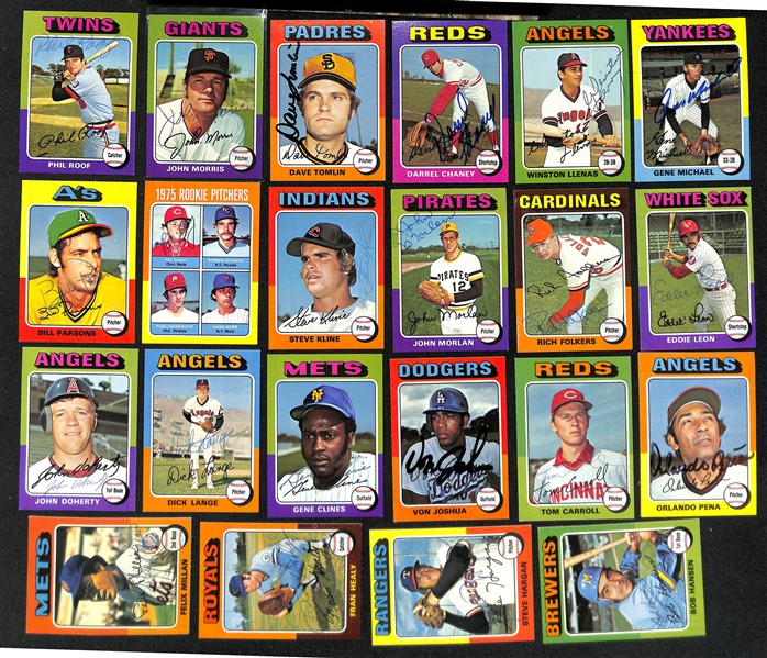 Lot of (66) Signed 1975 Topps Baseball cards w. Brooks Robinson, Downing, and Marshall, + (JSA Auction Letter) 