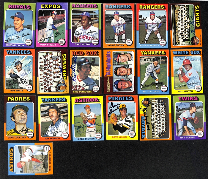 Lot of (66) Signed 1975 Topps Baseball cards w. Brooks Robinson, Downing, and Marshall, + (JSA Auction Letter) 