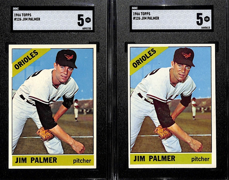 Lot of (2) 1966 Topps Jim Palmer Rookie Cards #126 - Both SGC 5