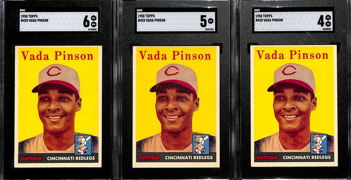 Lot of (3) 1958 Topps Vada Pinson #420 Rookie Cards - SGC 6/5/4