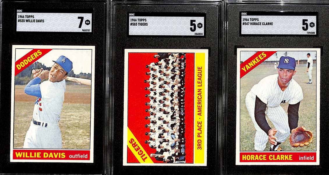 Lot of (3) 1966 Topps Graded Cards - Willie Davis SGC 7, Tigers Team SGC 5, Horace Clarke SGC 5