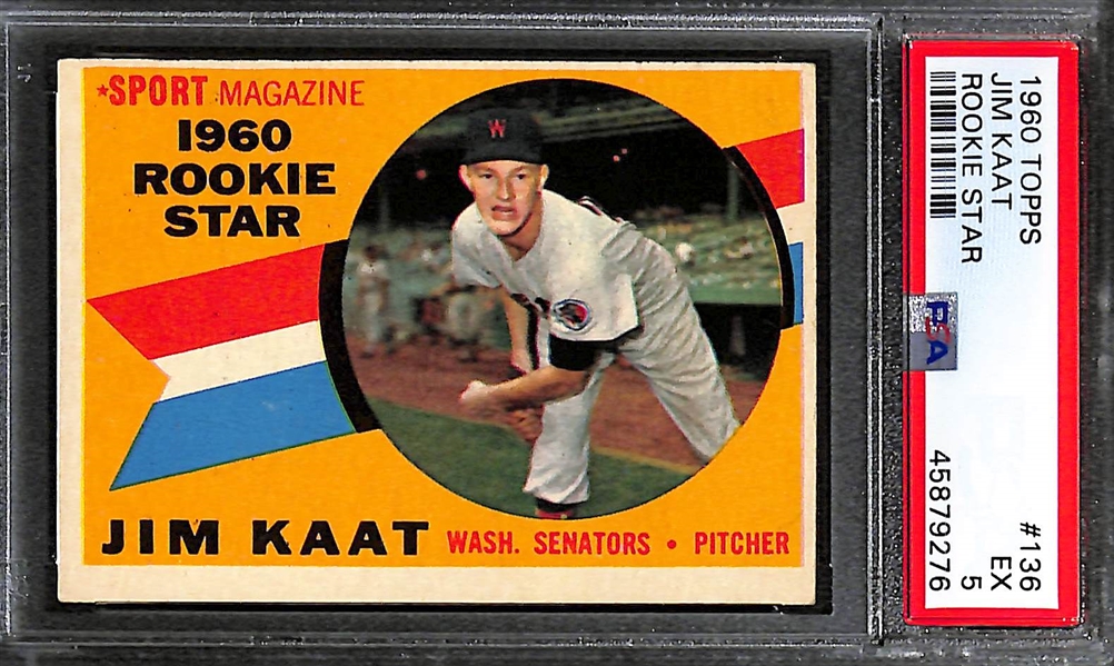 Lot of (2) PSA Graded 1960 Topps Baseball Hall of Fame Rookies- Jim Kaat (PSA 5) and Willie McCovey (PSA 4)