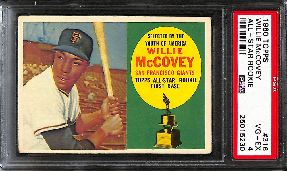 Lot of (2) PSA Graded 1960 Topps Baseball Hall of Fame Rookies- Jim Kaat (PSA 5) and Willie McCovey (PSA 4)