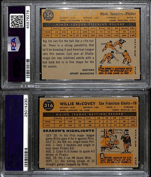 Lot of (2) PSA Graded 1960 Topps Baseball Hall of Fame Rookies- Jim Kaat (PSA 5) and Willie McCovey (PSA 4)