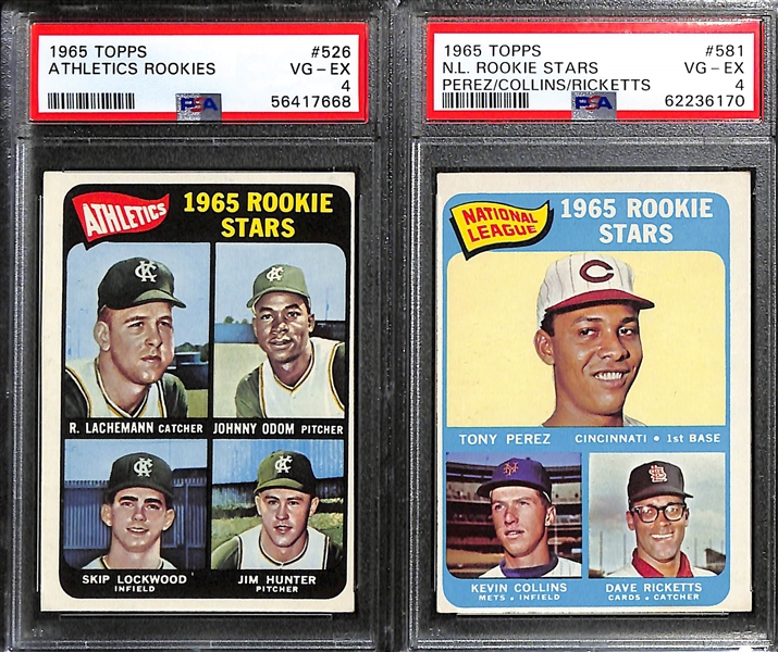 Lot of (4) PSA Graded 1964 and 65 Topps Baseball Hall of Fame Rookies- Catfish Jim Hunter (PSA 4), Tony Perez (PSA 4), Phil Niekro (PSA 2), Tony Oliva (PSA 3)