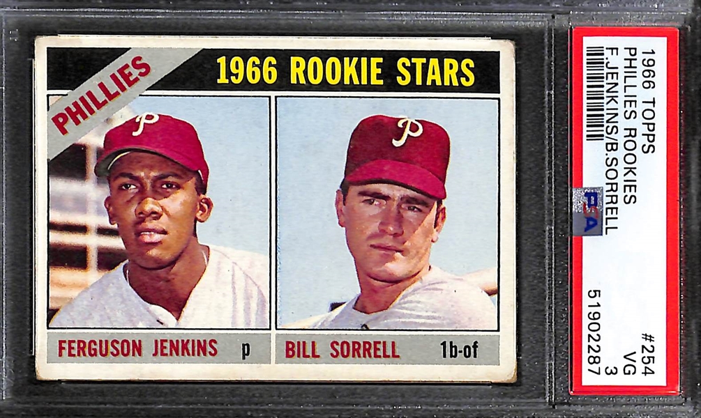 Lot of (3) PSA Graded 1966 Topps Baseball Hall of Fame Rookies- Fergie Jenkins (PSA 3), Jim Palmer (PSA 4), Don Sutton (PSA 4)