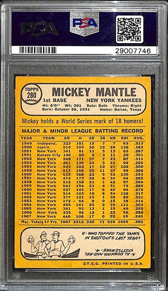 1968 Topps Baseball Mickey Mantle Graded PSA 4