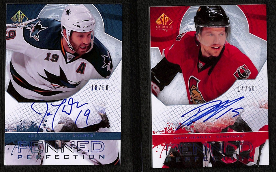 Lot of (12) 2008-09 SP Authentic Penned Perfection Autographs e/ (#/50) inc. Patrice Bergeron, Nicklas Backstrom, Joe Thornton, Dany Heatley, Rick Nash, +