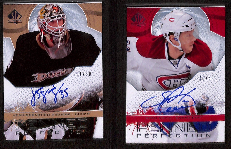 Lot of (12) 2008-09 SP Authentic Penned Perfection Autographs e/ (#/50) inc. Patrice Bergeron, Nicklas Backstrom, Joe Thornton, Dany Heatley, Rick Nash, +