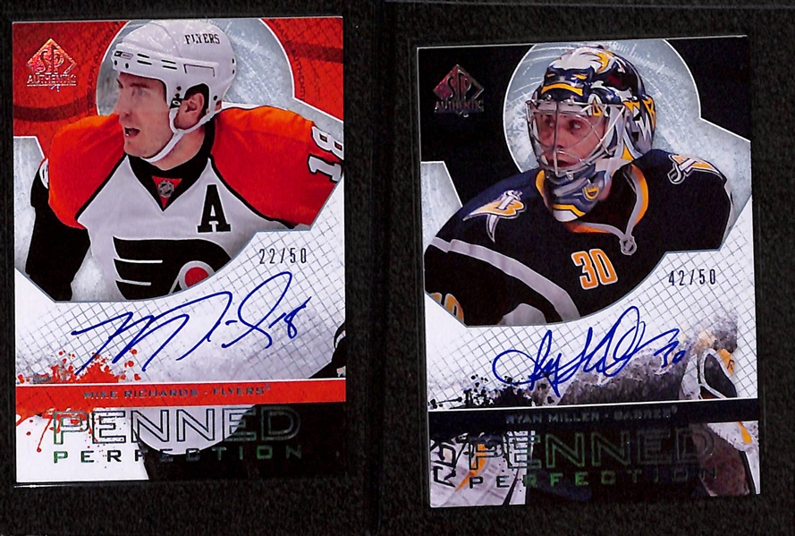 Lot of (12) 2008-09 SP Authentic Penned Perfection Autographs e/ (#/50) inc. Patrice Bergeron, Nicklas Backstrom, Joe Thornton, Dany Heatley, Rick Nash, +