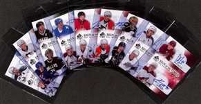 Lot of (9) 2008-09 SP Authentic Sign of the Times Dual Autographs inc. Joe Thornton/Vincent Lecavalier, Jordan Staal/Marc Staal, Mike Modano/Marty Turco, +