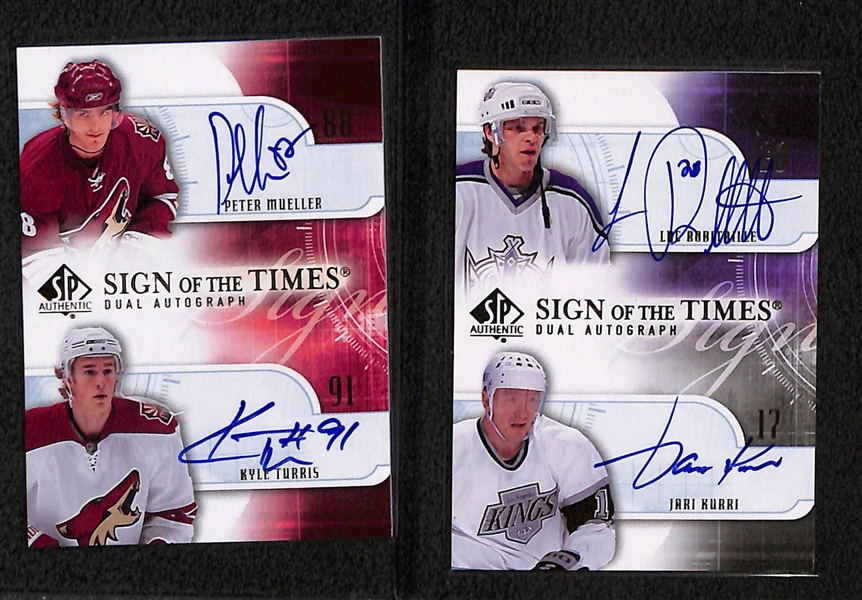 Lot of (9) 2008-09 SP Authentic Sign of the Times Dual Autographs inc. Joe Thornton/Vincent Lecavalier, Jordan Staal/Marc Staal, Mike Modano/Marty Turco, +