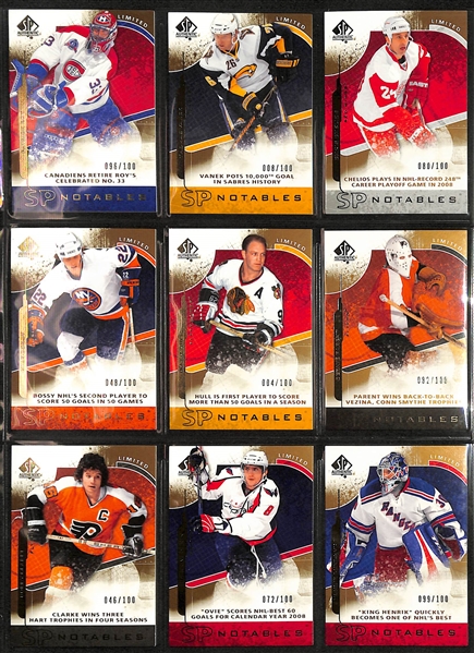 Lot of (115) 2008-09 SP Authentic Sign of the Times Autographs and Limited Parallels e/ (#/100) inc. Eric Staal Autograph, Jari Kurri Autograph, Alex Ovechkin (#/100), Bobby Hull (#/100), +