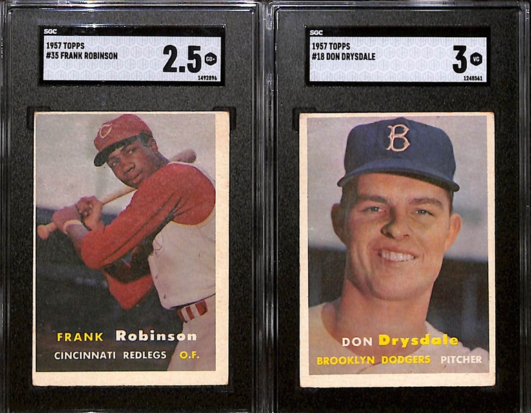 Lot of (2) SGC Graded 1957 Topps Rookie Baseball Cards Inc. #18 Don Drysdale (SGC 3) and #35 Frank Robinson (SGC 2.5)