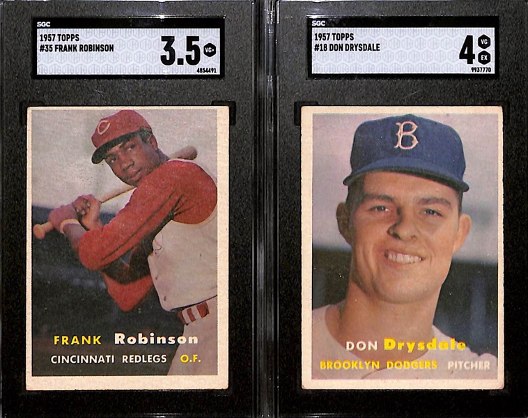 Lot of (2) SGC Graded 1957 Topps Rookie Baseball Cards Inc. #18 Don Drysdale (SGC 4) and #35 Frank Robinson (SGC 3.5)