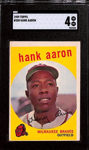 Lot of (4) SGC Graded Topps Hank Aaron Baseball Cards Inc. 1959 (SGC 4), 1961 All-Star (SGC 5), 1961 All-Star (SGC Auth), and 1968 All Star (SGC 4)