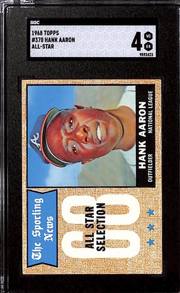 Lot of (4) SGC Graded Topps Hank Aaron Baseball Cards Inc. 1959 (SGC 4), 1961 All-Star (SGC 5), 1961 All-Star (SGC Auth), and 1968 All Star (SGC 4)