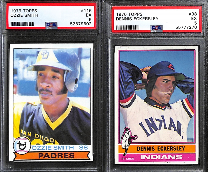 (9) PSA Graded 1970s Topps Baseball Hall of Fame Rookies- 1973 Rich Gossage (PSA 4), 1974 Dave Winfield (PSA 5), 1976 Dennis Eckersley (PSA 5), 1979 Ozzie Smith (PSA 5), +