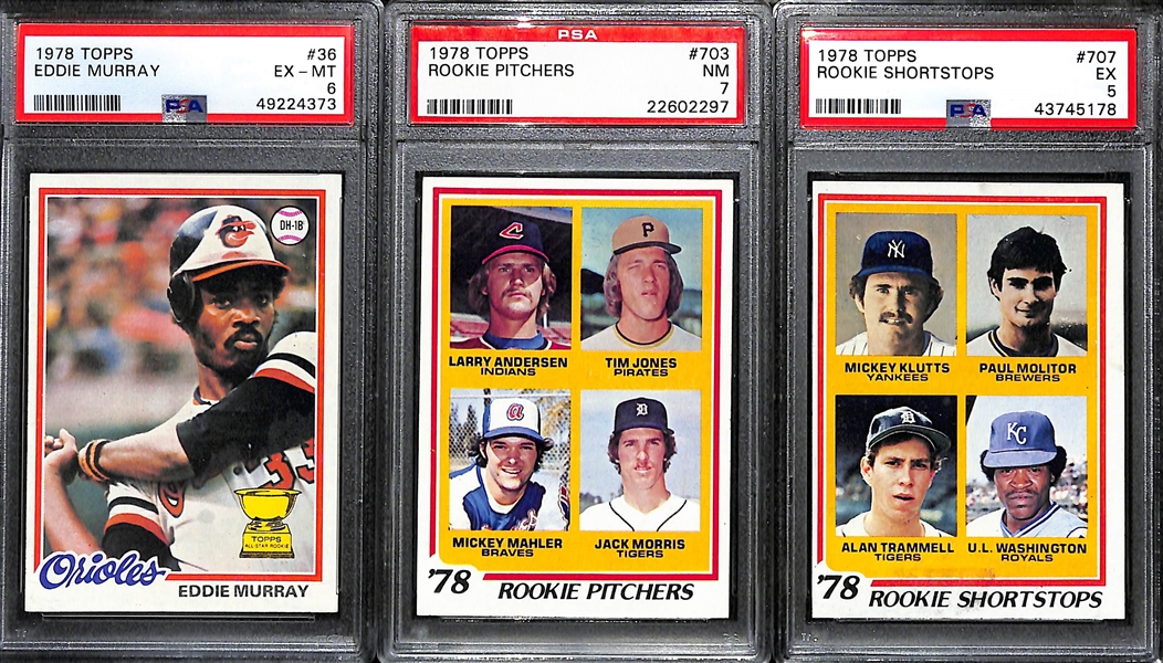 (9) PSA Graded 1970s Topps Baseball Hall of Fame Rookies- 1973 Rich Gossage (PSA 4), 1974 Dave Winfield (PSA 5), 1976 Dennis Eckersley (PSA 5), 1979 Ozzie Smith (PSA 5), +