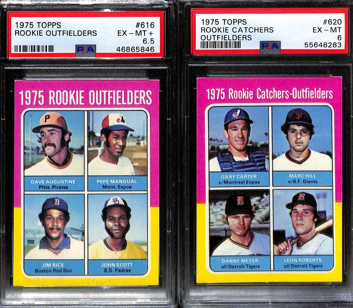 (4) PSA Graded 1975 Topps Baseball Hall of Fame Rookies- George Brett (PSA 4), Robin Yount (PSA 5), Jim Rice (PSA 6.5), Gary Carter (PSA 6)