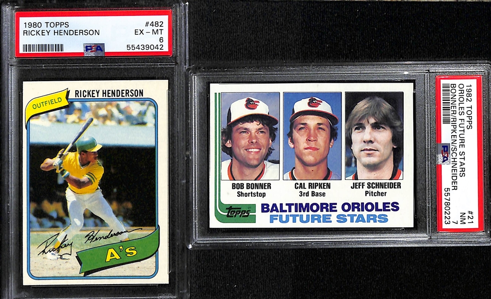 (8) PSA Graded Early 1980s Baseball Hall of Fame Rookies- 1980 Topps Rickey Henderson (PSA 6),  1982 Topps Cal Ripken (PSA 7), 1983 Topps Wade Boggs (PSA 7), 1984 Donruss Don Mattingly (PSA 8), +