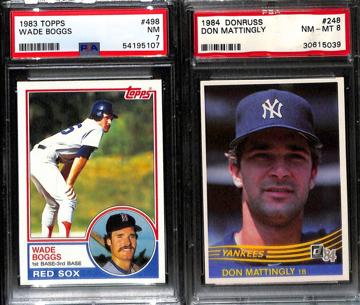 (8) PSA Graded Early 1980s Baseball Hall of Fame Rookies- 1980 Topps Rickey Henderson (PSA 6),  1982 Topps Cal Ripken (PSA 7), 1983 Topps Wade Boggs (PSA 7), 1984 Donruss Don Mattingly (PSA 8), +