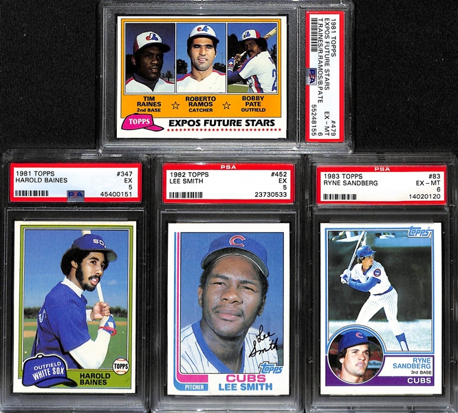 (8) PSA Graded Early 1980s Baseball Hall of Fame Rookies- 1980 Topps Rickey Henderson (PSA 6),  1982 Topps Cal Ripken (PSA 7), 1983 Topps Wade Boggs (PSA 7), 1984 Donruss Don Mattingly (PSA 8), +