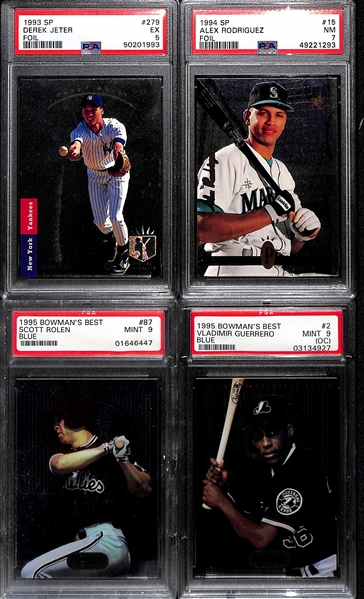 (4) PSA Graded Mid 1990s Baseball Superstar and Hall of Fame Rookies- 1993 SP Derek Jeter (PSA 5), 1994 SP Alex Rodriguez (PSA 7), 1995 Bowman's Best Scott Rolen (PSA 9), 1995 Bowman's Best...