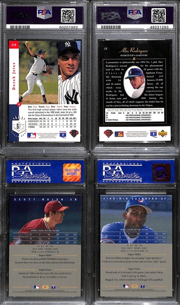 (4) PSA Graded Mid 1990s Baseball Superstar and Hall of Fame Rookies- 1993 SP Derek Jeter (PSA 5), 1994 SP Alex Rodriguez (PSA 7), 1995 Bowman's Best Scott Rolen (PSA 9), 1995 Bowman's Best...