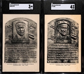1953-55 Babe Ruth (SGC 3) & Ty Cobb (SGC 4) HOF Plaque Postcards