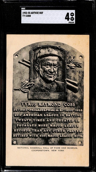 1953-55 Babe Ruth (SGC 3) & Ty Cobb (SGC 4) HOF Plaque Postcards