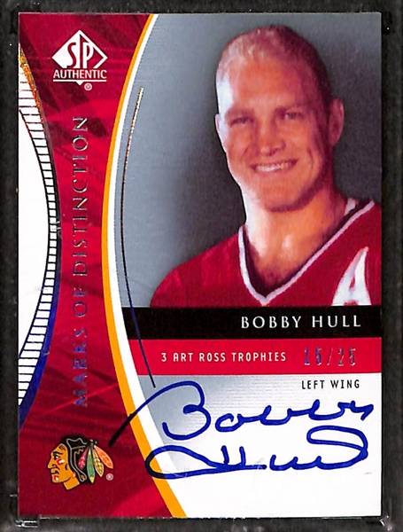 Lot of Patrick Roy and Bobby Hull 2008-09 SP Authentic Marks of Distinction Autograph e/ (#/25)