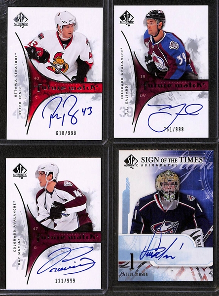 Lot of (15) Late 2000s Upper Deck Hockey Autographs inc. 2008-09 SP Authentic Sign of the Times Bobby Hull, 2009-10 SP Authentic Logan Couture Future Watch Rookie (#/999),  2007-08 The Cup Shane...