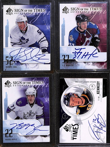 Lot of (15) Late 2000s Upper Deck Hockey Autographs inc. 2008-09 SP Authentic Sign of the Times Bobby Hull, 2009-10 SP Authentic Logan Couture Future Watch Rookie (#/999),  2007-08 The Cup Shane...