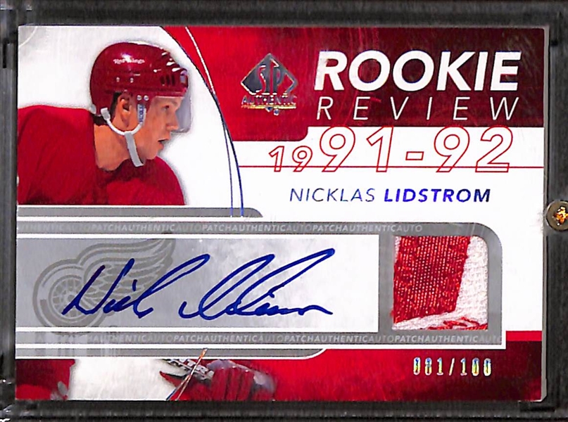 Lot of (5) 2008-09 SP Authentic Rookie Review Patch Autographs e/ (#/100) inc. Nicklas Lidstrom, Henrik Zetterberg, Chris Drury, Paul Stastny, Vincent Lecavalier