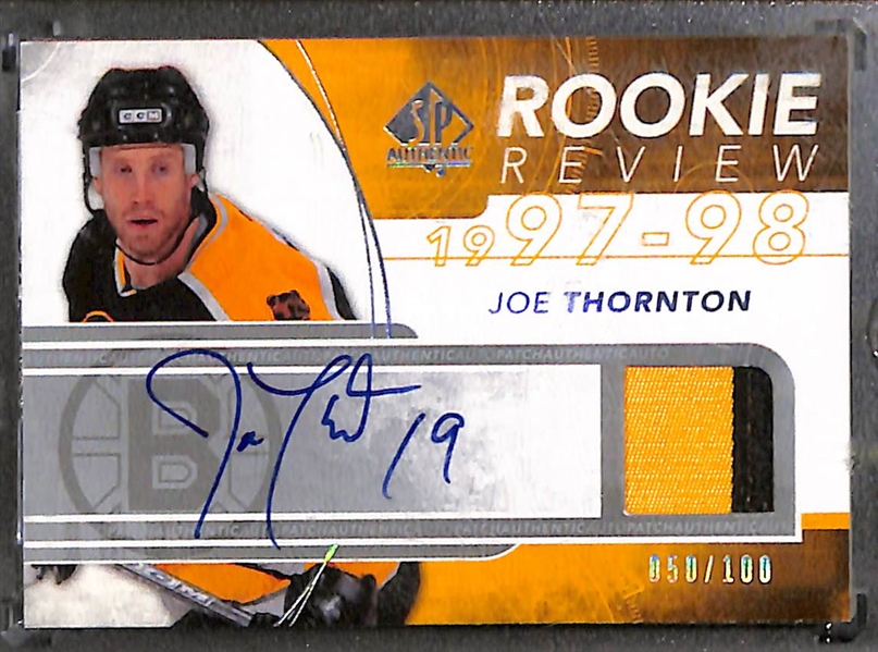 Lot of (3) 2008-09 SP Authentic Rookie Review Patch Autographs e/ (#/100) inc. Joe Thornton, Rick Nash, Eric Staal