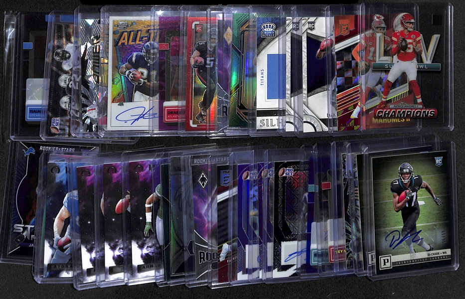 Lot of (30+) Mostly Modern Football Rookies and Stars w. 2022 Clearly Patrick Mahomes Super Bowl Champions Case Hit, (12) Autographs and More