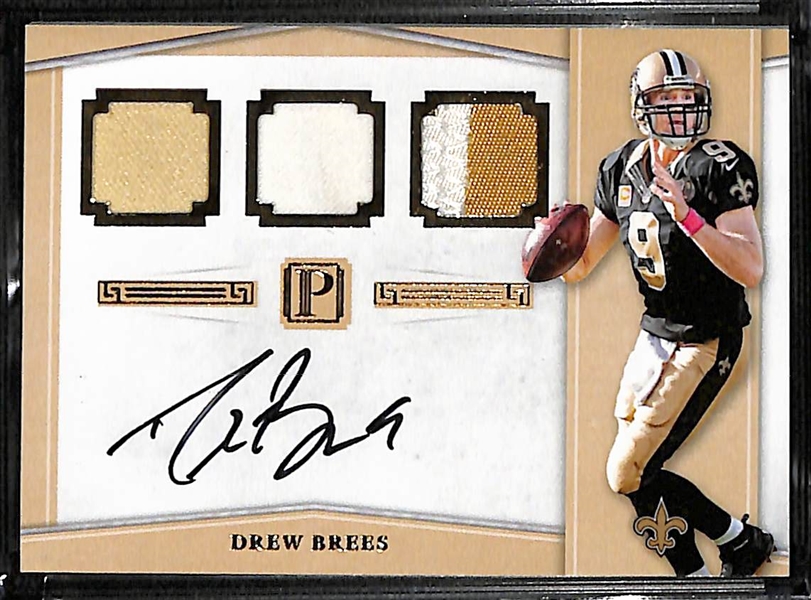 2017 Panini Pantheon Drew Brees Autographed Triple Patch Jersey Relic Card #ed 5/5