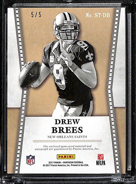 2017 Panini Pantheon Drew Brees Autographed Triple Patch Jersey Relic Card #ed 5/5