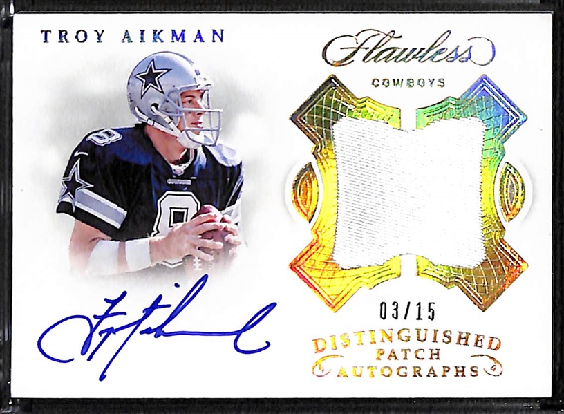 2018 Panini Flawless Troy Aikman Autographed Jersey Relic Card - Flawless Distinguished Patch Autographs #ed 3/15