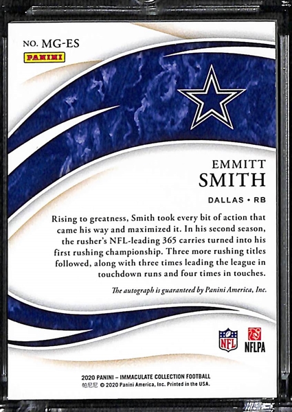 2020 Panini Immaculate Emmitt Smith Marks of Greatness Autograph #ed 1/10