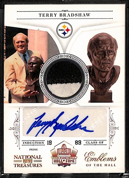 2011 Panini Nation Treasures Terry Bradshaw Emblems of the Hall Autographed Patch Card #ed 1/5