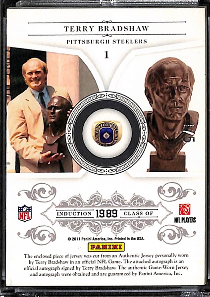 2011 Panini Nation Treasures Terry Bradshaw Emblems of the Hall Autographed Patch Card #ed 1/5