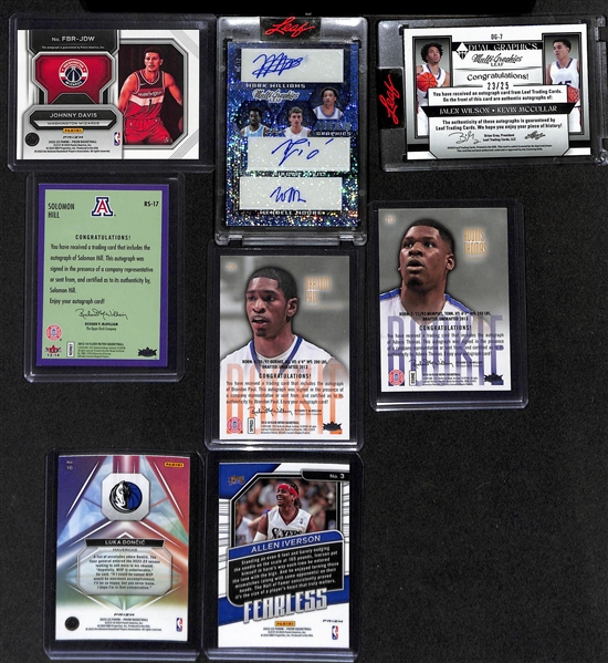 Lot of (8) Mostly Autographed Modern Basketball Cards w. 2022-23 Prizm Johnny Davis Fast Break Autograph and 2023 Leaf Multi Graphics Mathurin/Sochan/Murray/Williams/Jovic/Moore #d /7 and More!