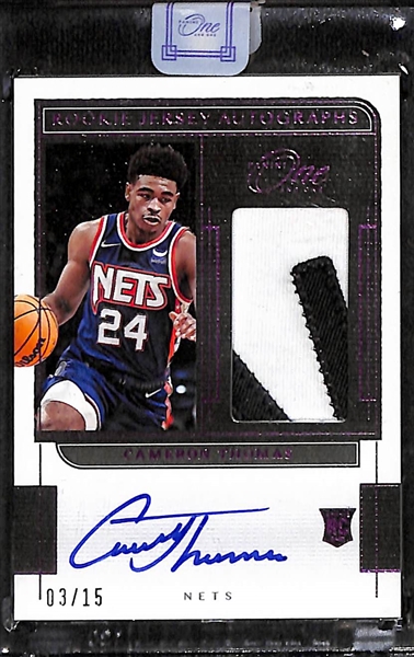 Lot of (2) Panini One and One Basketball Rookie Patch Autographs Cameron Thomas (#/15) and Cory Kispert (#/15)