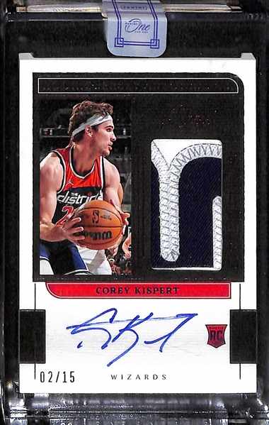 Lot of (2) Panini One and One Basketball Rookie Patch Autographs Cameron Thomas (#/15) and Cory Kispert (#/15)