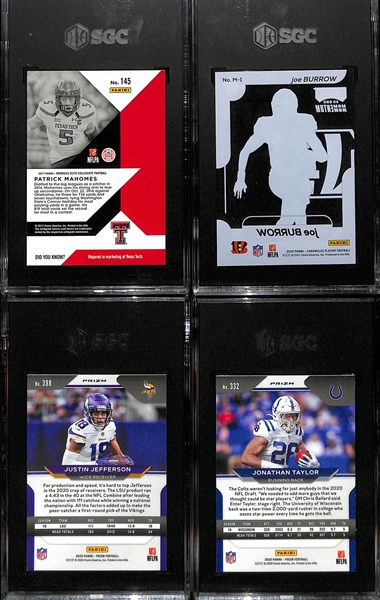 Lot of (4) SGC Graded NFL Rookie Cards w. 2017 Elite Draft Picks Patrick Mahomes SGC 9.5, 2020 Chronicles Joe Burrow Playoff Momentum Graded SGC 9 and More